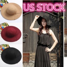 US Mujer Vintage Retro Floppy Wide Brim Wool Felt Bowler Beach Hat Sun Caps DS  eb-56355752